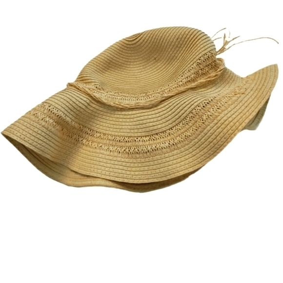 FLOPPY Rafia Straw Hat New Hello Sunshine Wide Brim Beach Jacobson Vintage Tan - Picture 7 of 11